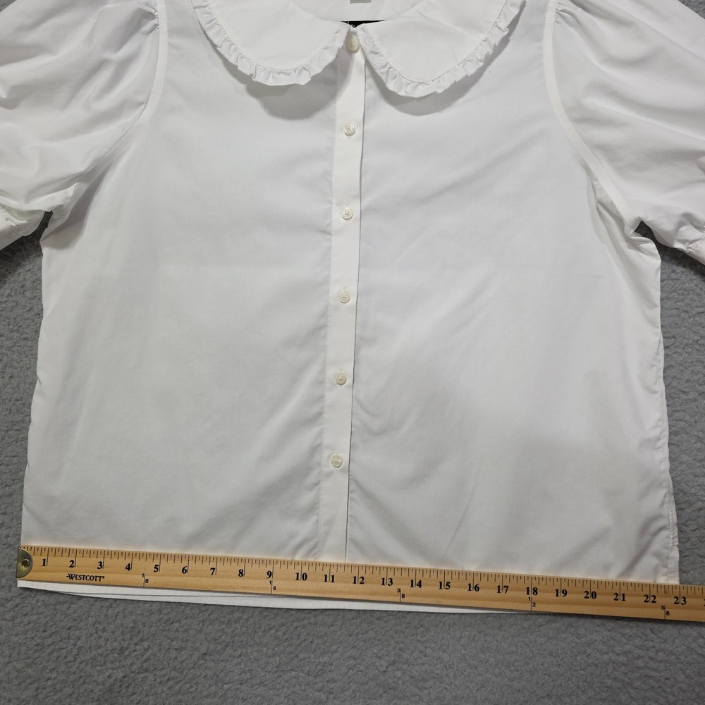 Lands End White Cotton Blouse Peter Pan Collard Button Front Puff Sleeves Large - Picture 7 of 8